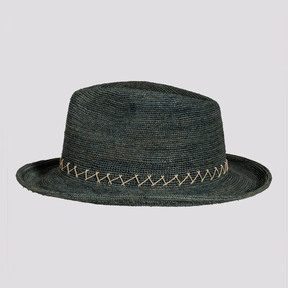 Sicily | Womens Ocean Crocheted Raffia Straw Fedora Hat with Stitching