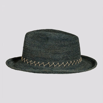 Sicily | Womens Ocean Crocheted Raffia Straw Fedora Hat with Stitching