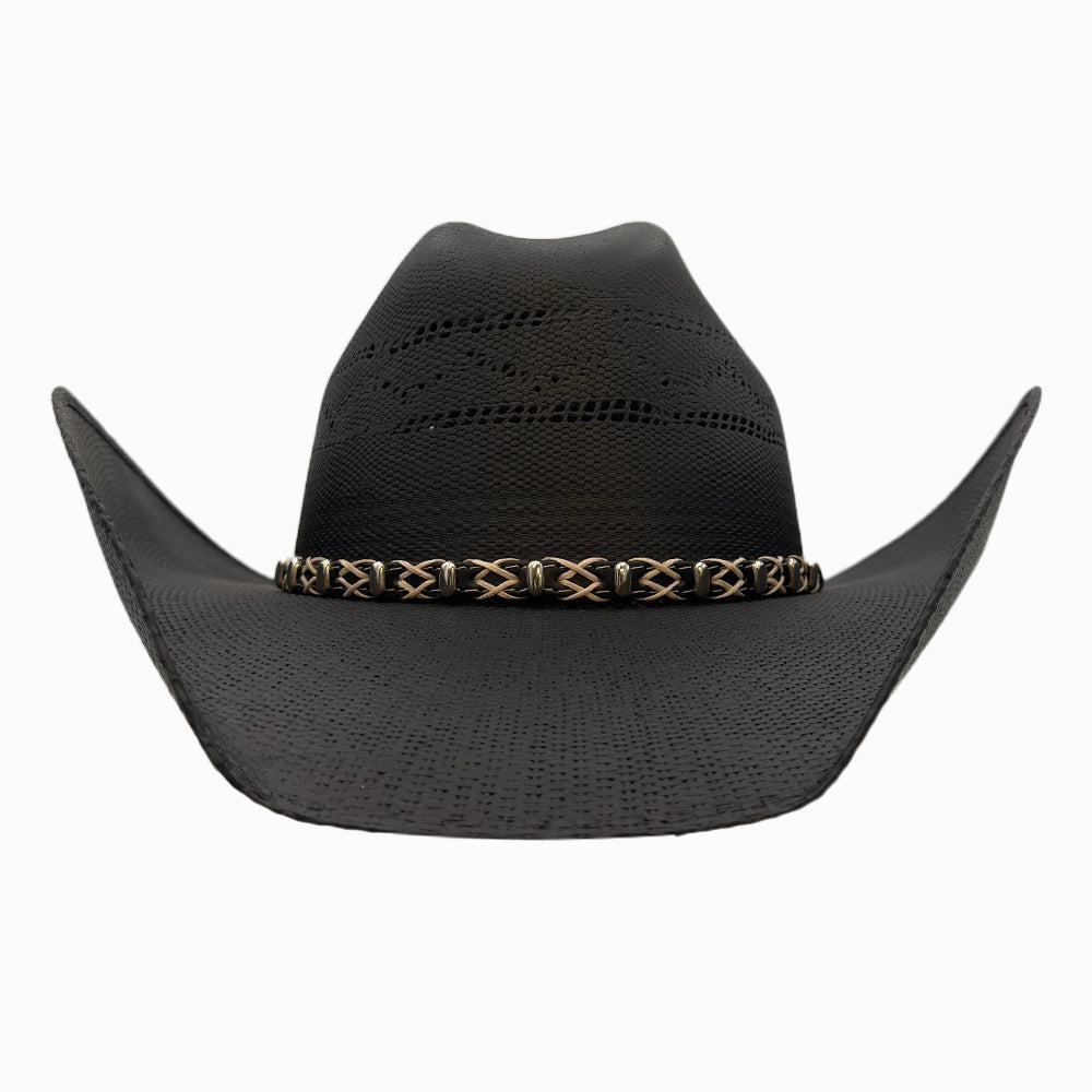 Silas | Mens Black Bangora Straw Cattleman Crown Cowboy Hat