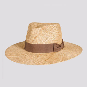 Sorrento | Womens Tan Woven Bao Straw Teardrop Fedora Hat