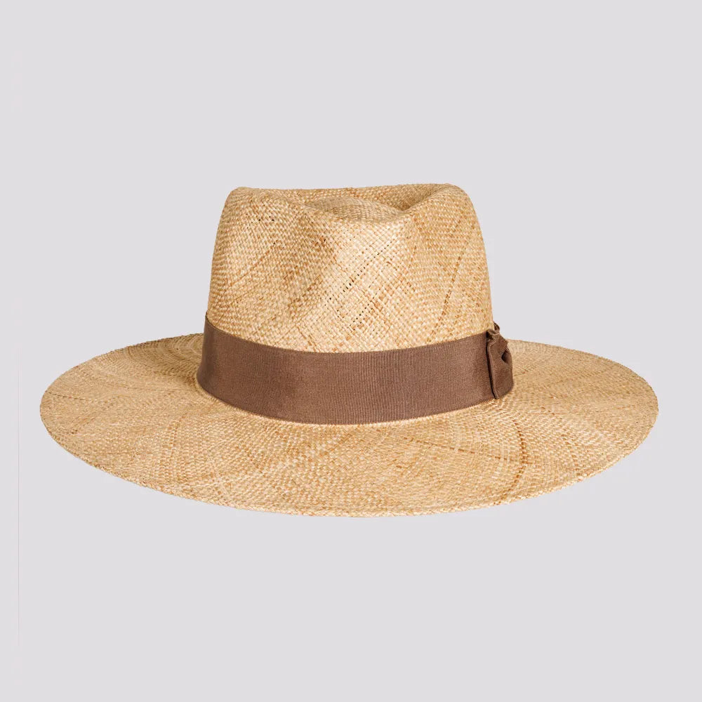 Sorrento | Womens Tan Woven Bao Straw Teardrop Fedora Hat