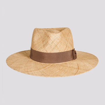 Sorrento | Womens Tan Woven Bao Straw Teardrop Fedora Hat