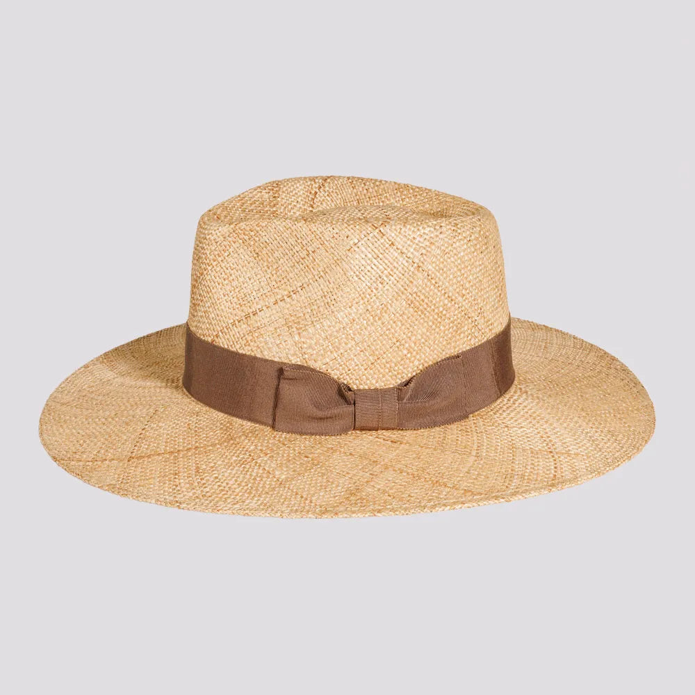 Sorrento | Womens Tan Woven Bao Straw Teardrop Fedora Hat