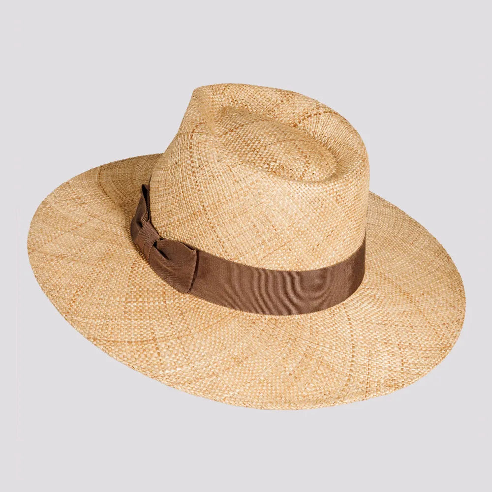 Sorrento | Womens Tan Woven Bao Straw Teardrop Fedora Hat