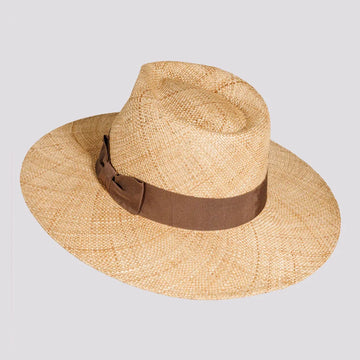 Sorrento | Womens Tan Woven Bao Straw Teardrop Fedora Hat