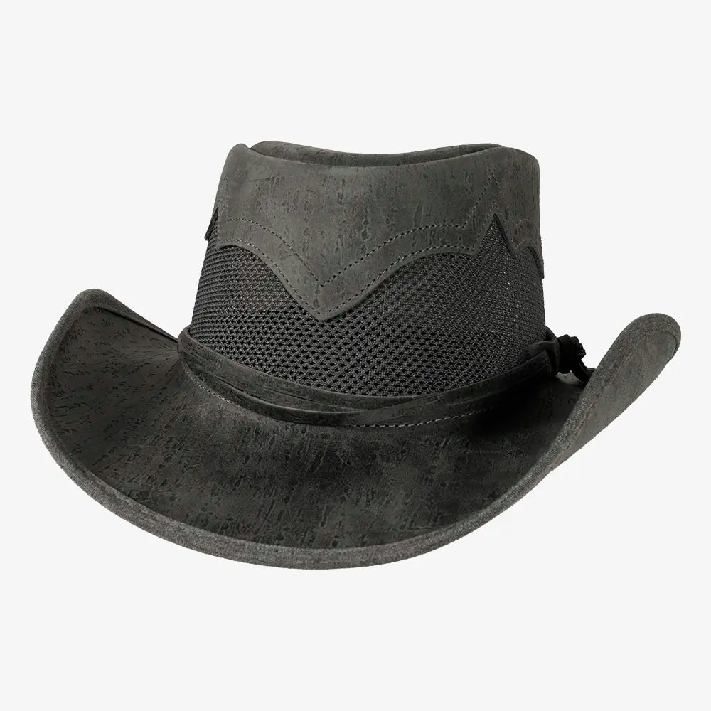 Stampede | Mens Asphalt Cowhide Leather Cowboy Hat with Mesh Sides