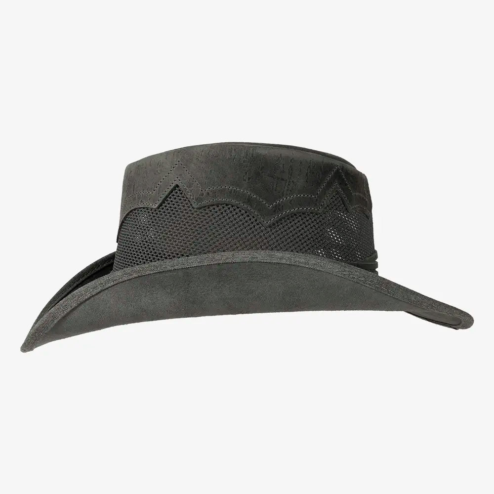 Stampede | Mens Asphalt Cowhide Leather Cowboy Hat with Mesh Sides