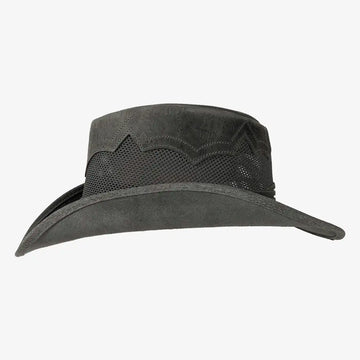 Stampede | Mens Asphalt Cowhide Leather Cowboy Hat with Mesh Sides