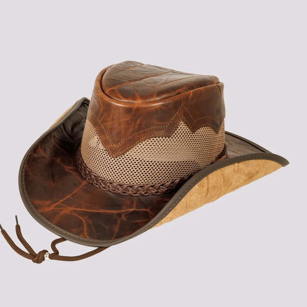 Stampede | Mens Cowhide Leather Cowboy Hat with Mesh Sides