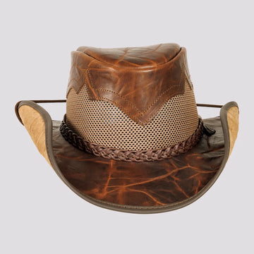 Stampede | Womens Brown Crunch Cowhide Leather Cowgirl Hat with Mesh Sides