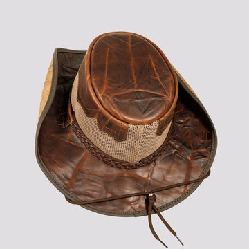 Stampede | Womens Brown Crunch Cowhide Leather Cowgirl Hat with Mesh Sides