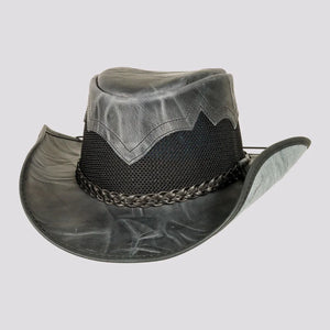 Stampede | Mens Onyx Crunch Cowhide Leather Cowboy Hat with Mesh Sides