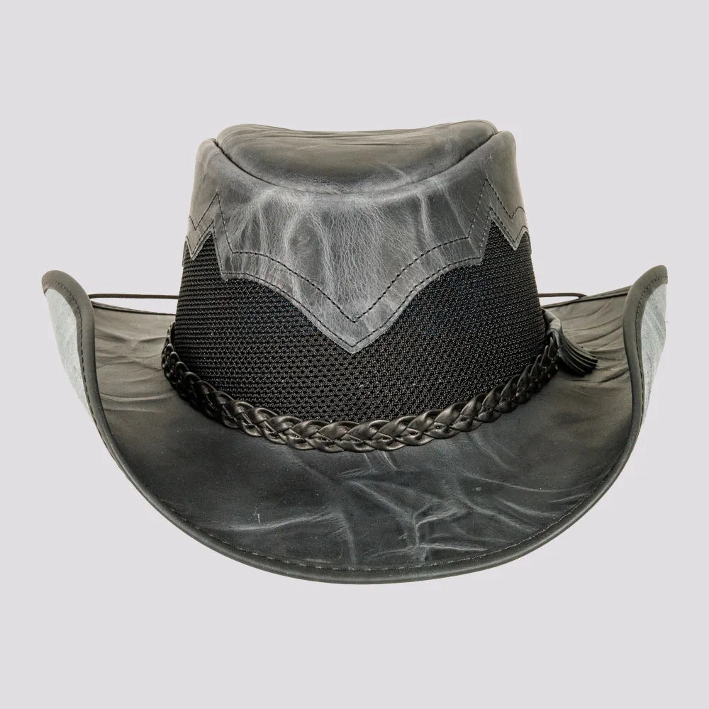 Stampede | Womens Onyx Crunch Cowhide Leather Cowgirl Hat with Mesh Sides