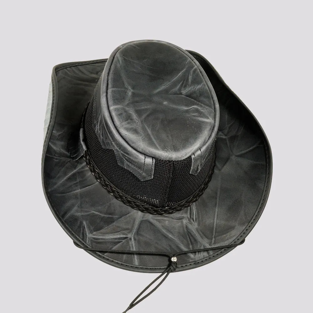 Stampede | Womens Onyx Crunch Cowhide Leather Cowgirl Hat with Mesh Sides