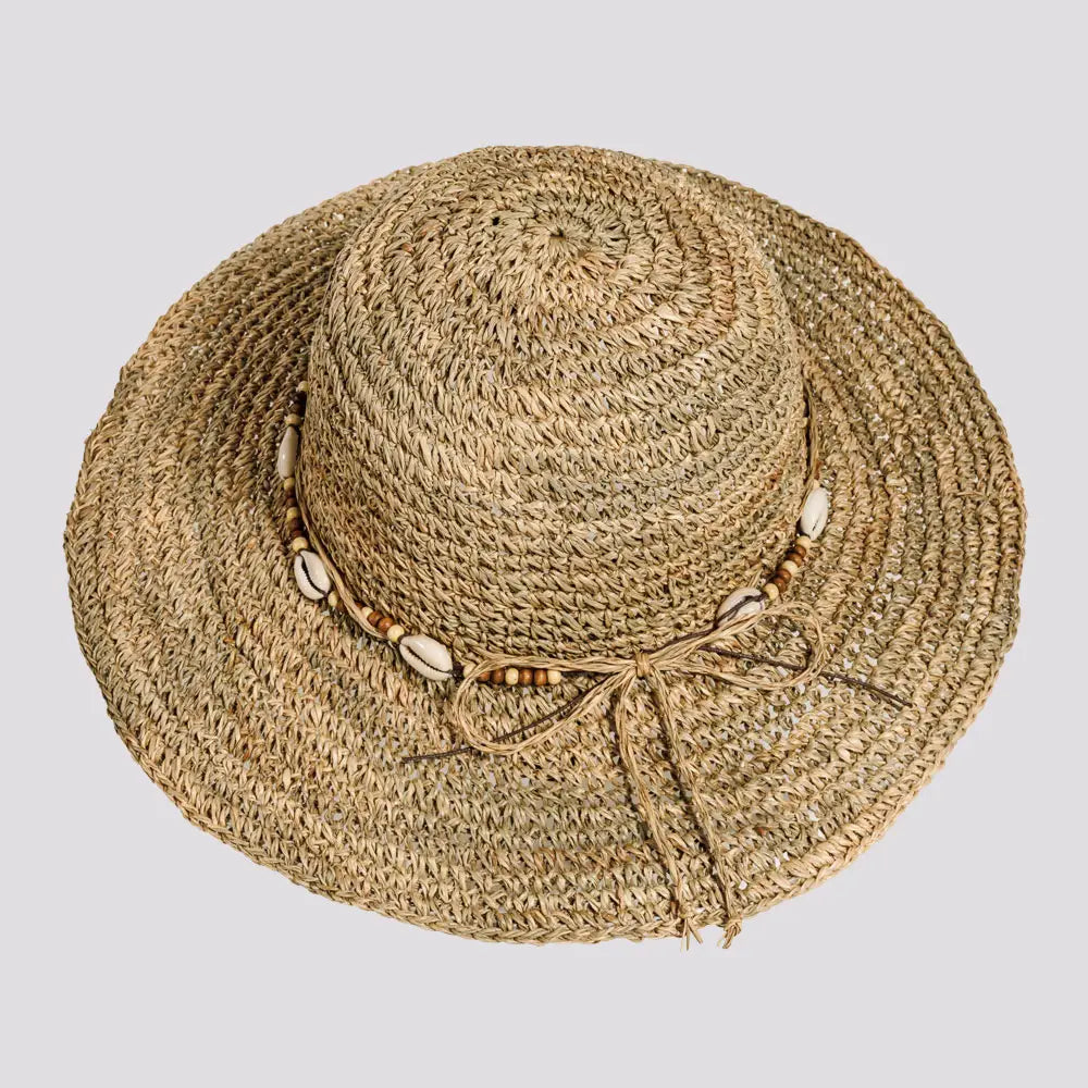 Starling | Womens Crocheted Seagrass Sun Hat with Cowrie Shell Band