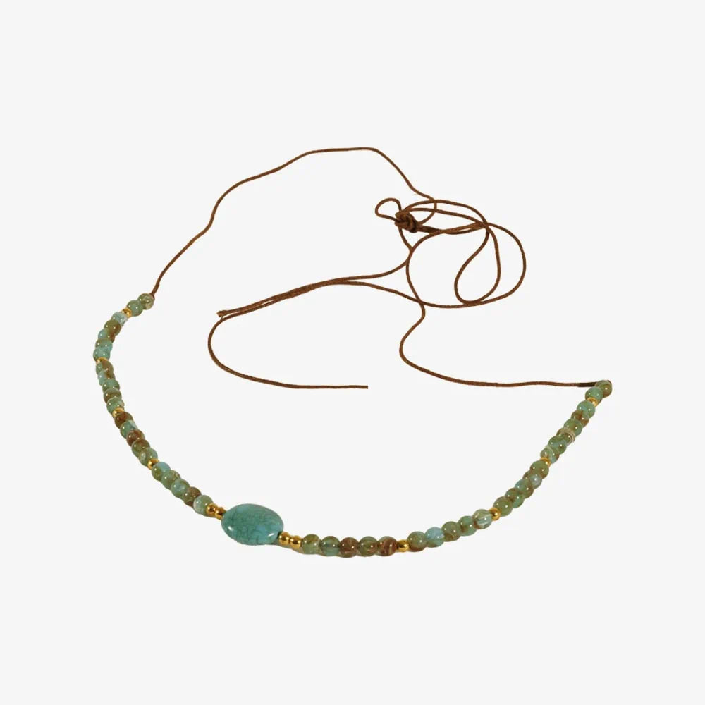 Sun Stone | Twine Hat Band with Opal Stone and Gold Opaque Beads