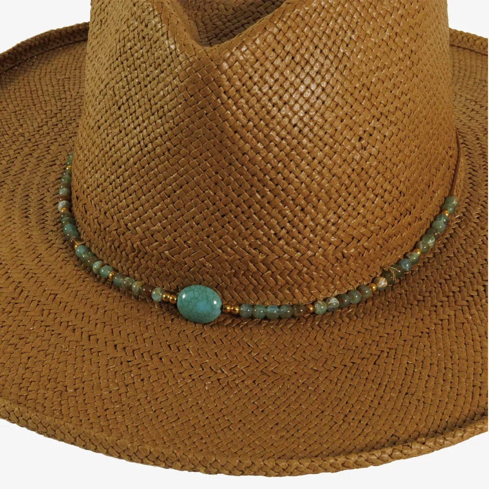 Sun Stone | Twine Hat Band with Opal Stone and Gold Opaque Beads