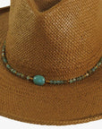 Sun Stone | Twine Hat Band with Opal Stone and Gold Opaque Beads