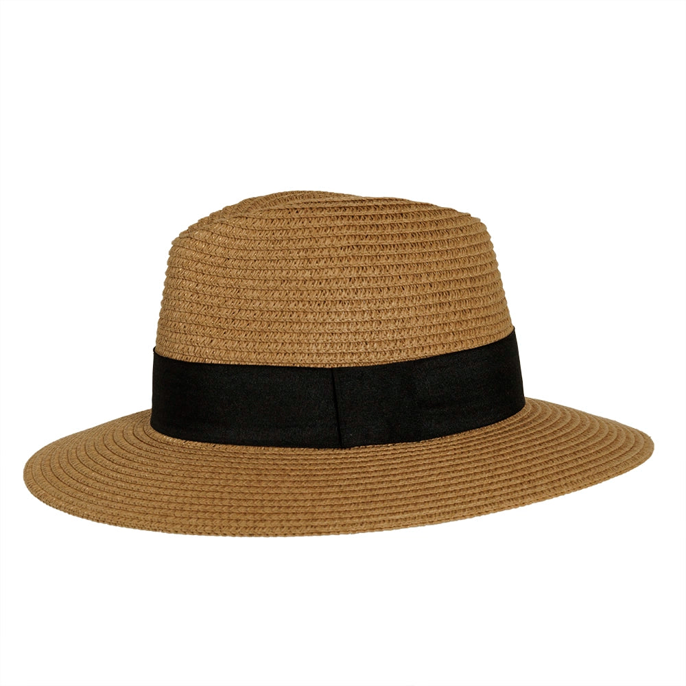 A side view of a Sunday Beige Straw Sun Hat