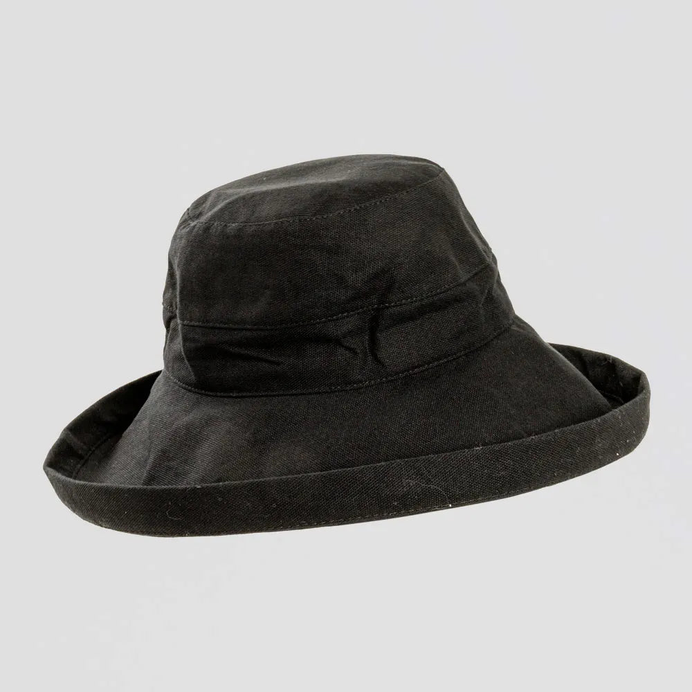 Sunny | Womens Black Cotton Wide Brim Sun Bucket Hat