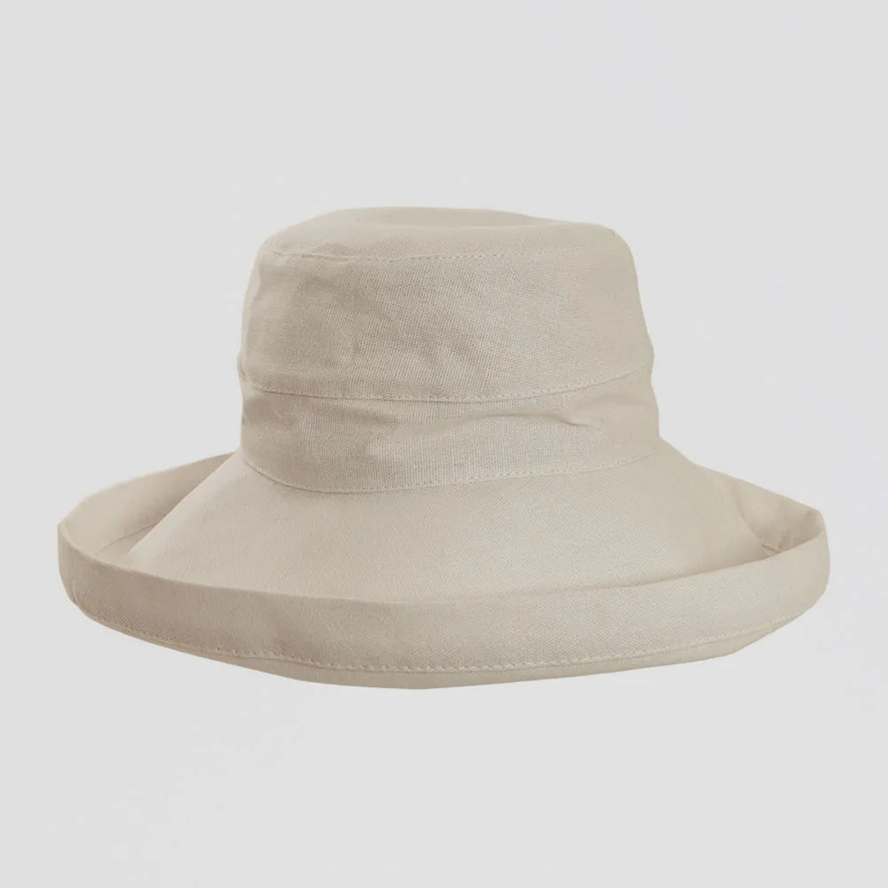Sunny | Womens White Cotton Wide Brim Sun Bucket Hat