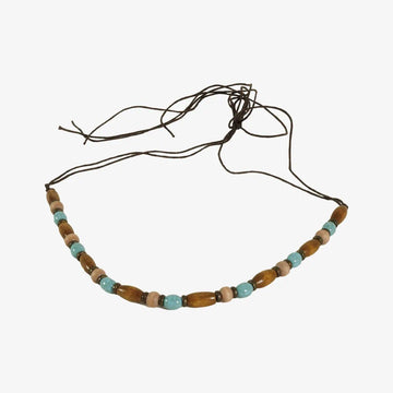 Teak | Waxed Cord Hat Band with Turquoise and Wood Beads