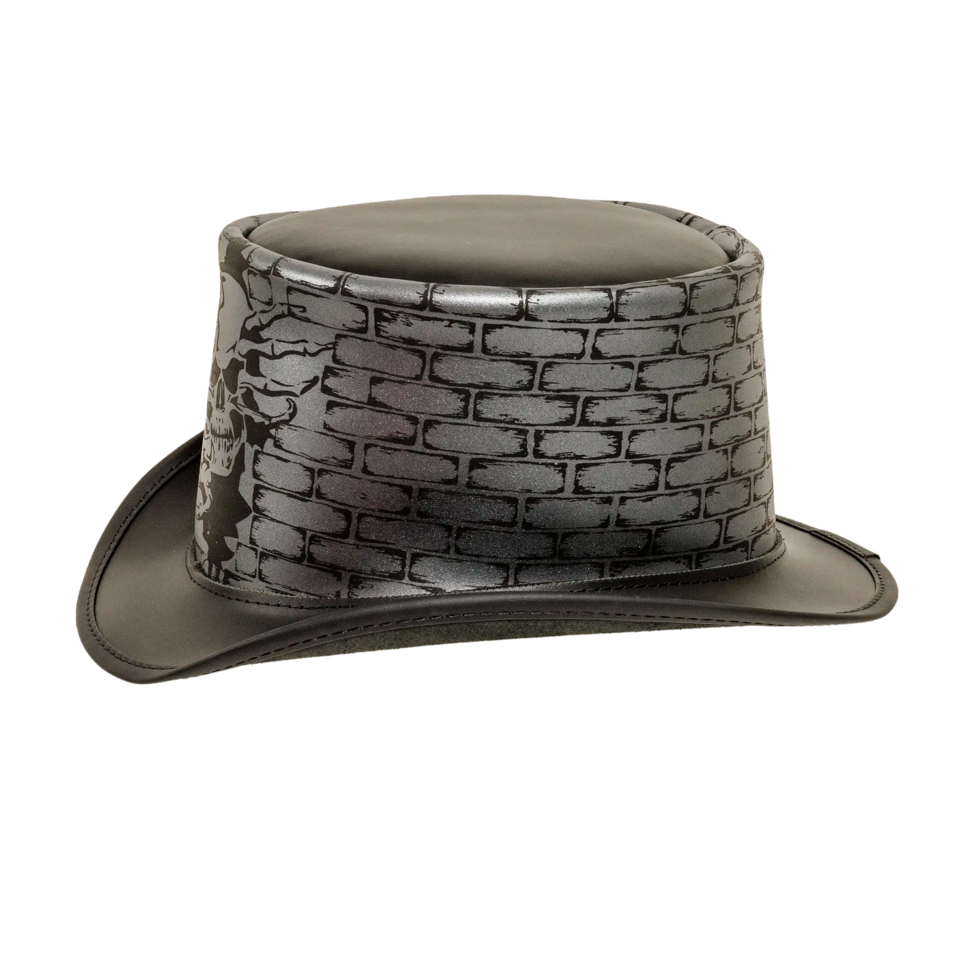 Trapped | Mens Leather Top Hat with Brick and Skull Artwork