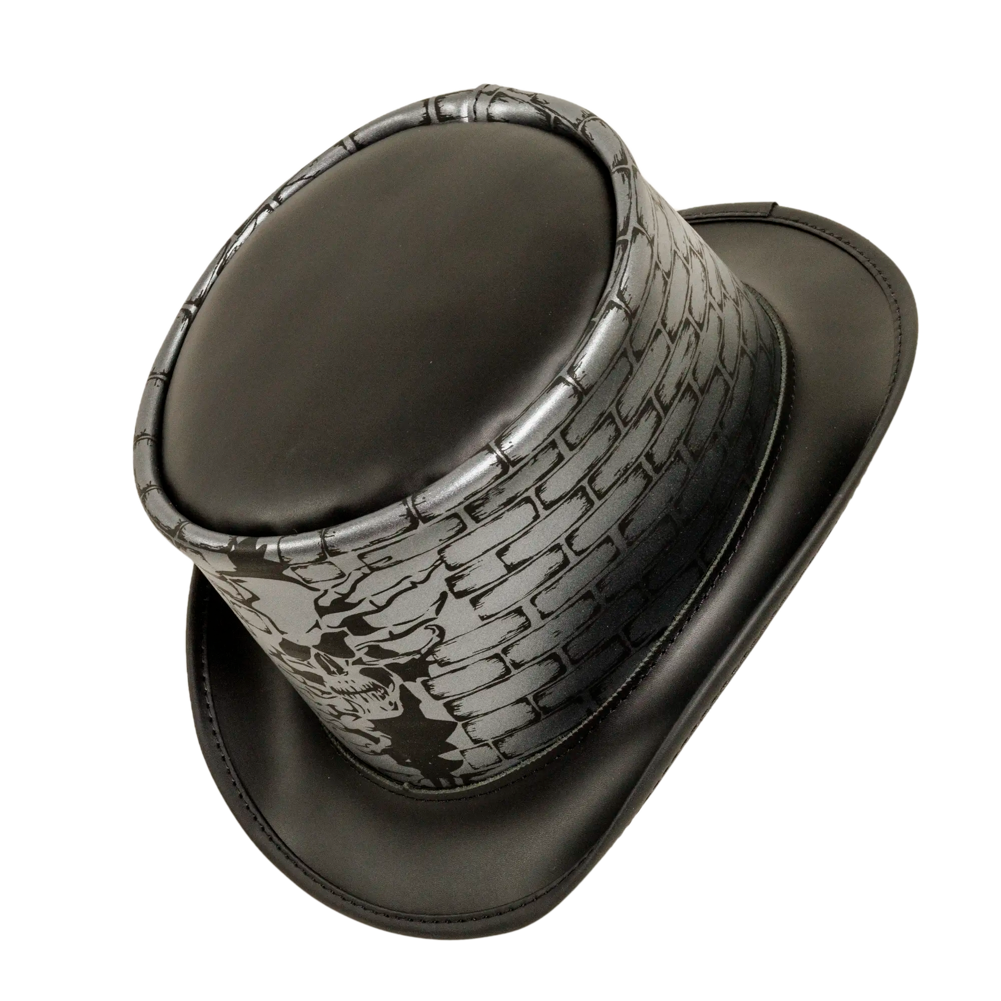 Trapped | Mens Leather Top Hat with Brick and Skull Artwork