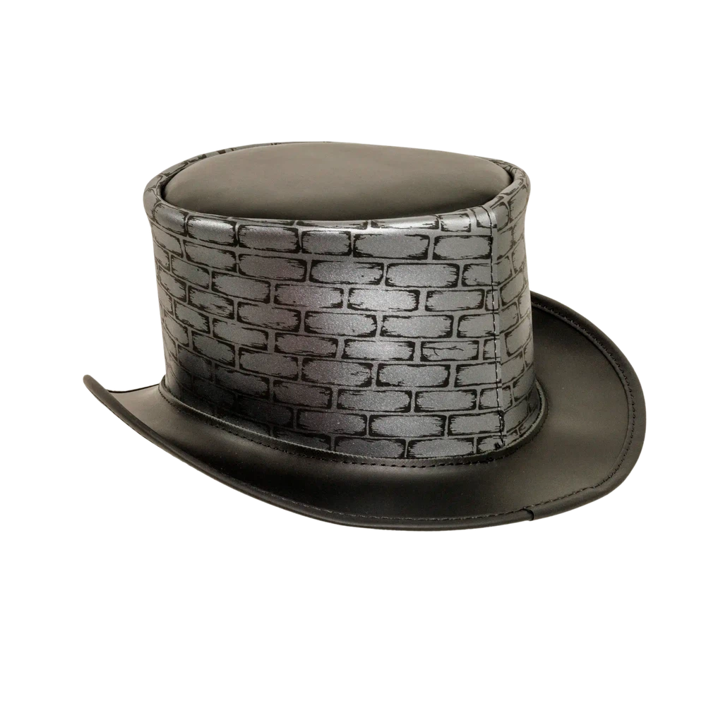 trapped black leather top hat back view