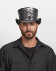 Trapped | Mens Leather Top Hat with Brick and Skull Artwork