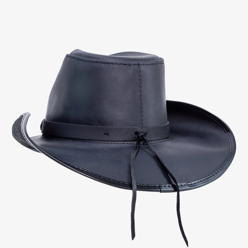 Western | Mens Black Leather Cowboy Hat