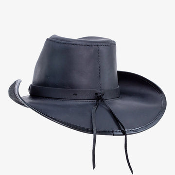 Western | Mens Black Leather Cowboy Hat