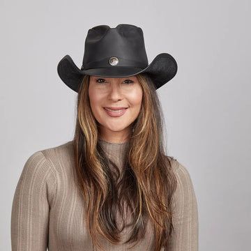 Western | Womens Black Leather Cowgirl Hat