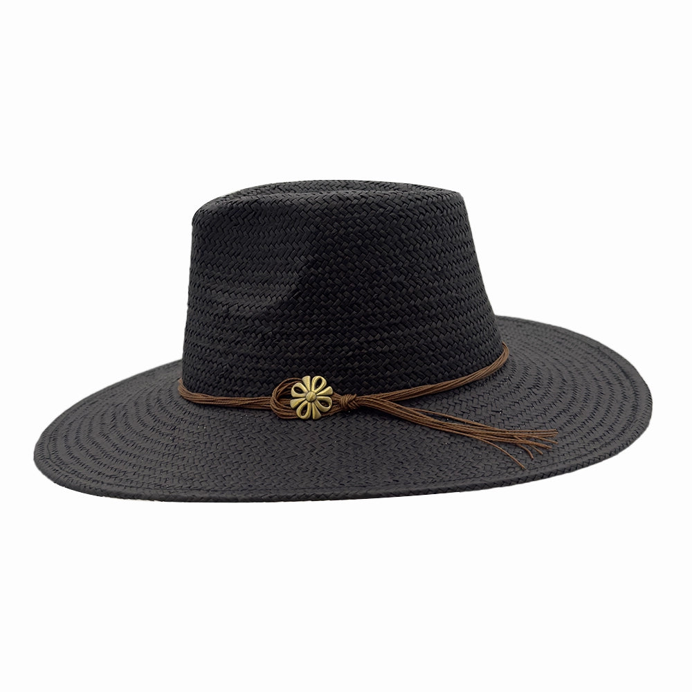 Zanzibar | Mens Black Straw Panama Safari Sun Hat