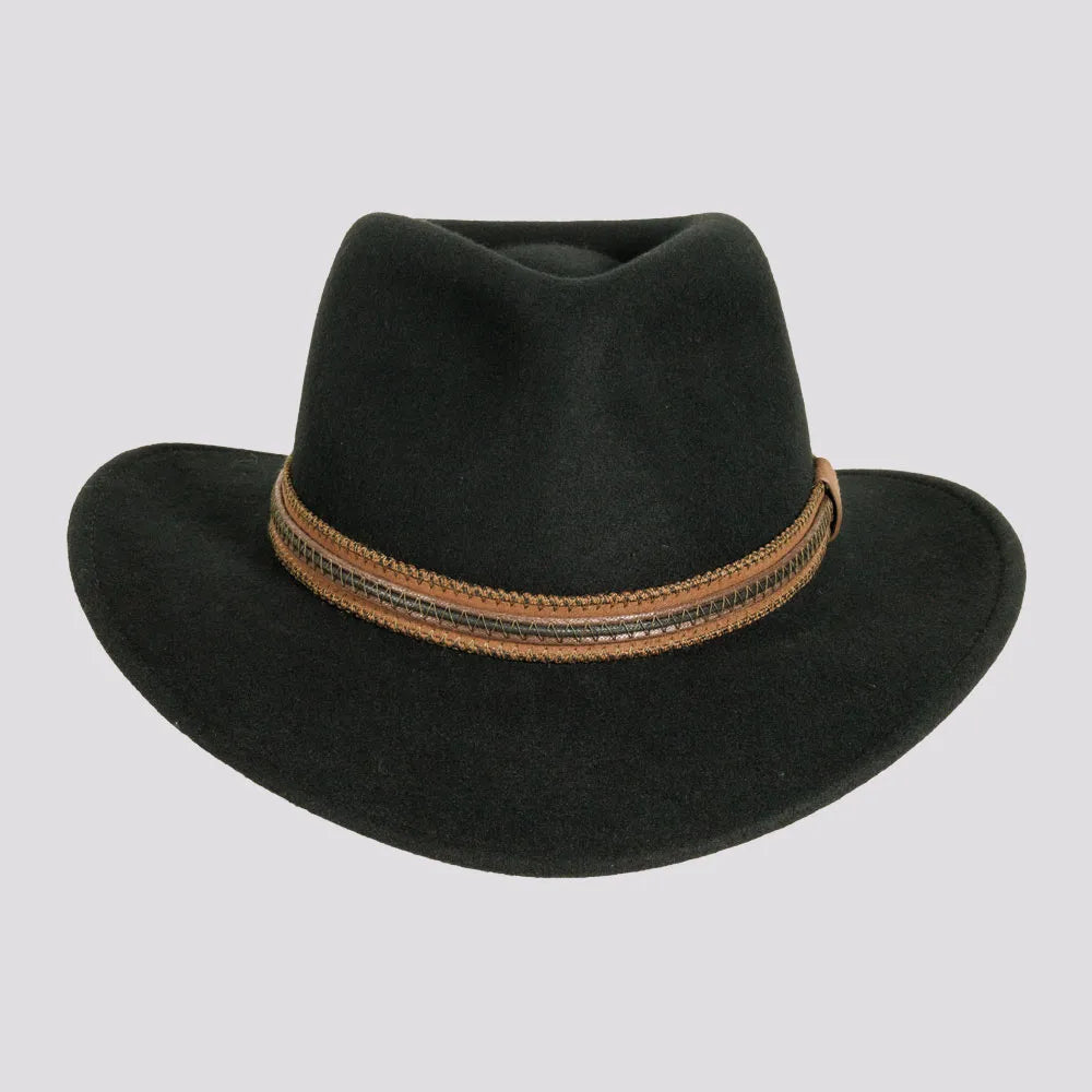 Zion | Mens Black Crushable Wool Felt Outback Hat