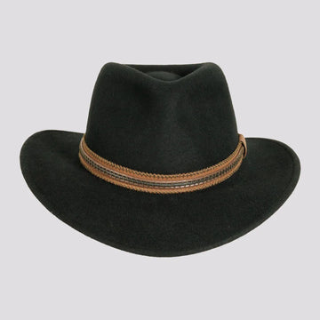 Zion | Mens Black Crushable Wool Felt Outback Hat