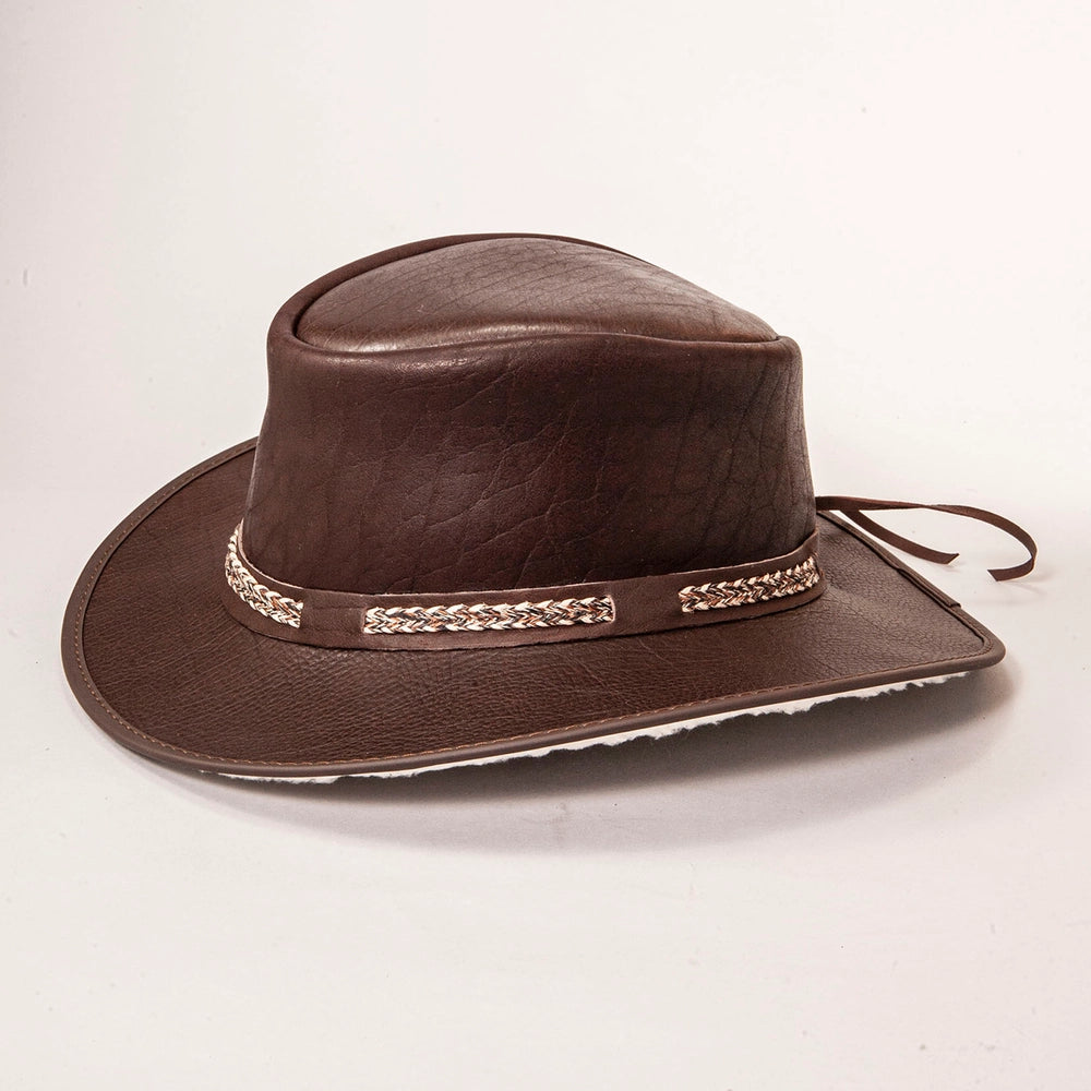 Bison Brown Leather Hat Side View
