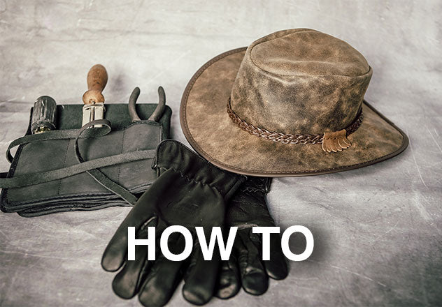 A set of tools, gloves and a leather hat