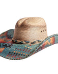 A back view of Cassius Distressed straw painted brim straw hat