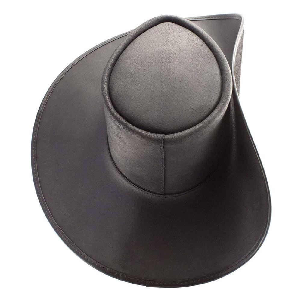 Unbanded Black Leather Cavalier Hat by American Hat Makers back view