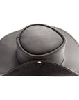 Unbanded Black Leather Cavalier Hat by American Hat Makers side view