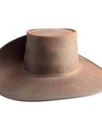 Unbanded Brown Leather Cavalier Hat by American Hat Makers back view