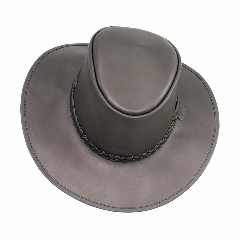 Crusher | Mens Black Crushable Leather Outback Hat