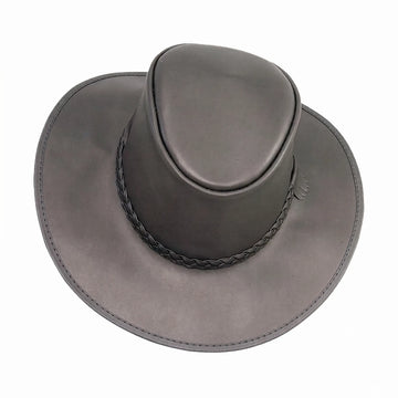 Crusher | Mens Black Crushable Leather Outback Hat