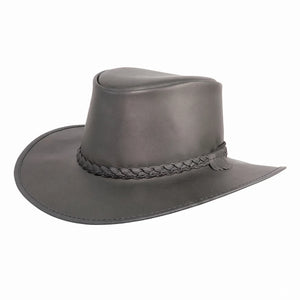 Crusher | Mens Black Crushable Leather Outback Hat