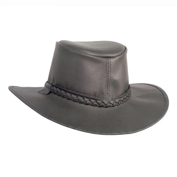 Crusher | Mens Black Crushable Leather Outback Hat