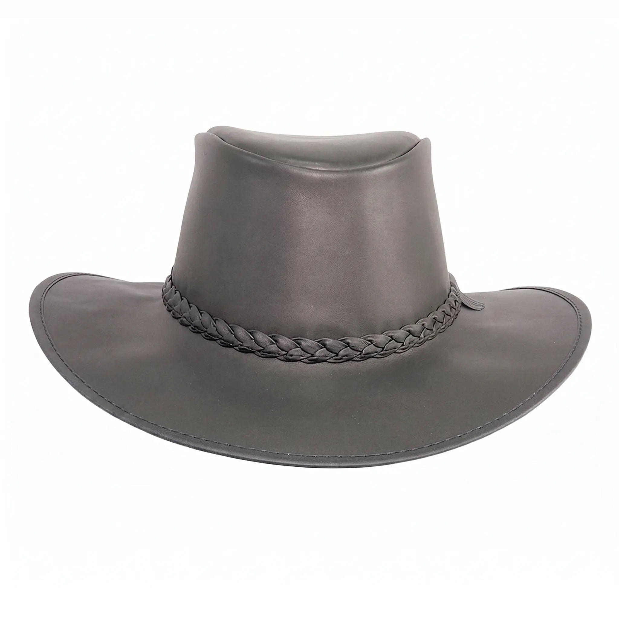 Crusher | Mens Black Crushable Leather Outback Hat