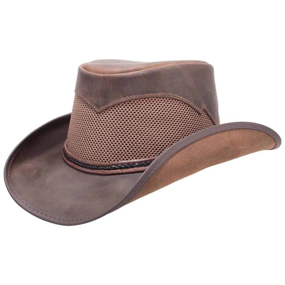 Durango Chocolate Leather Mesh Cowboy Hat by American Hat Makers angled view