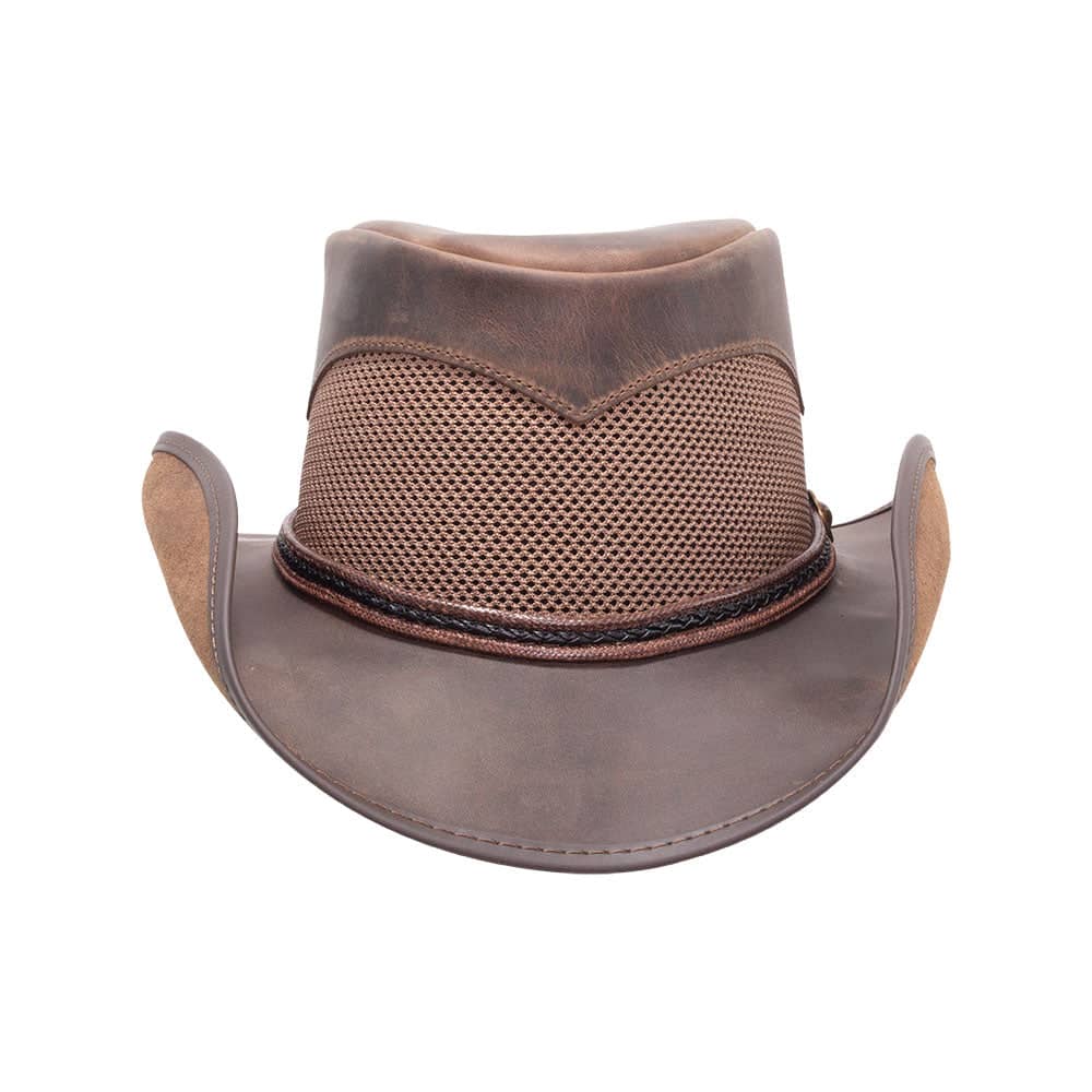Durango Chocolate Leather Mesh Cowboy Hat by American Hat Makers front view