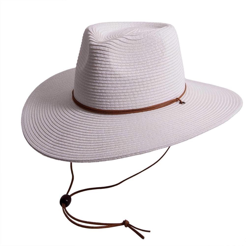 Felix white straw sun hat with chinstrap by American Hat Makers angled view